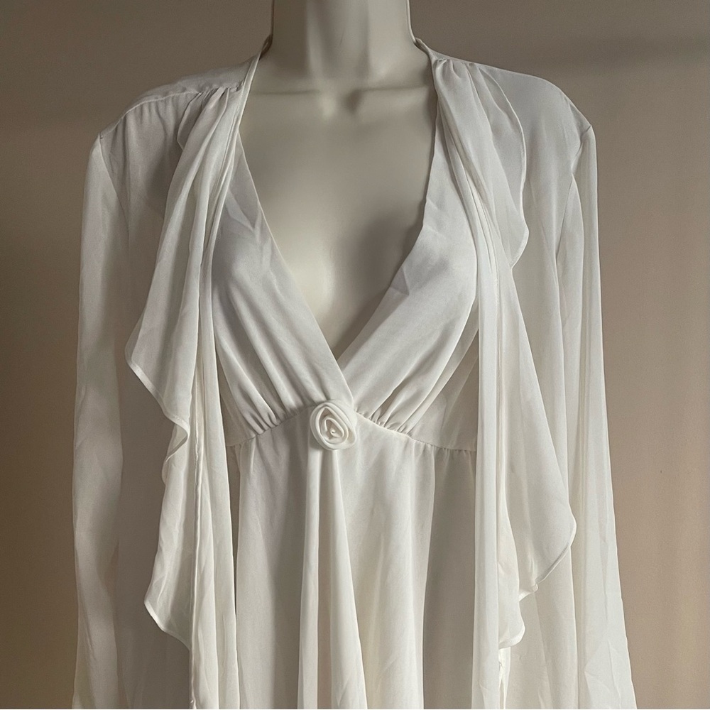 Oscar de la Renta Pink Label  Ivory Robe and Chemise Set - Picture 4 of 12